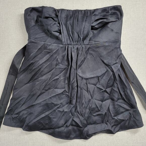 Banana Republic Womens Top Sz 8 Black Silk Strapless Ruched Velvet Sash Babydoll - Picture 9 of 12